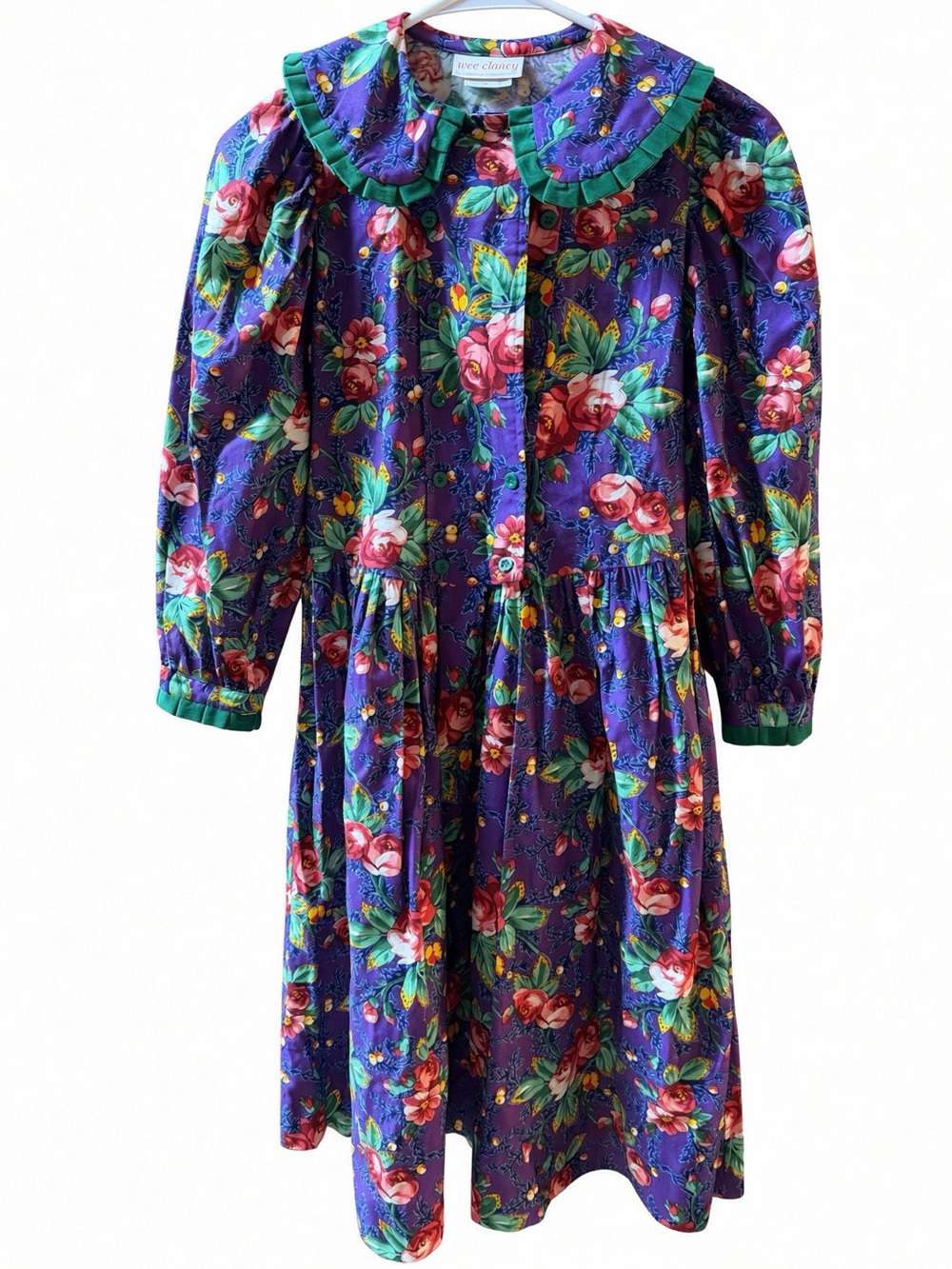 VTG Wee Clancy San Francisco Purple Rose Floral Corduroy Collar Dress Girls 14